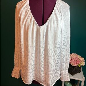 INC International Concepts Cream Ruffled Blouse V Neck